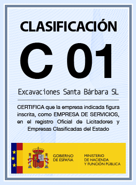 Clasificación C01. Empresa Excavadora Clasificada en el registro oficial de Licitadores en Edificación Categoría Demoliciones