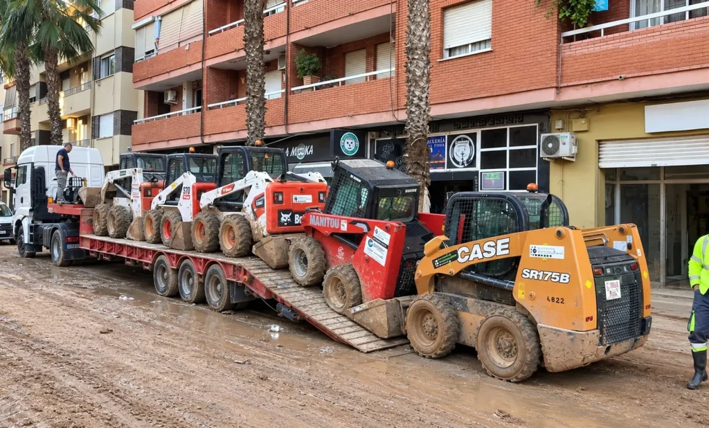 Transporte de minicargadoras con camión góndola